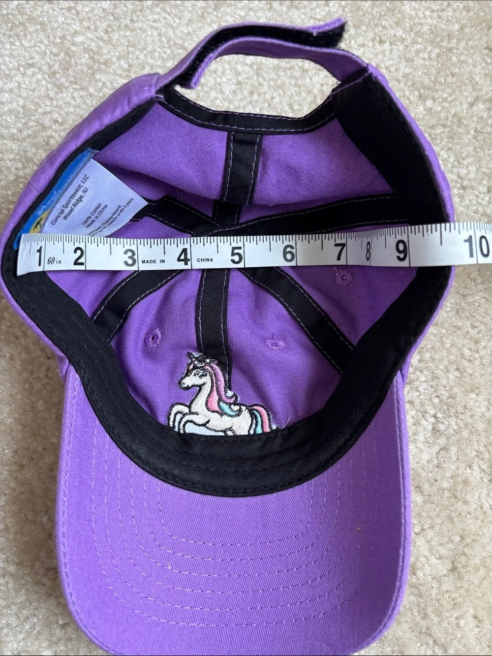 Dewey Beach Kids Purple Baseball Cap with Unicorn Patch